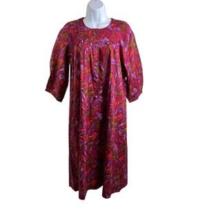 Vintage BBII Onward Women's Purple Red Mod Print Midi Dress Size M Groovy 70’s